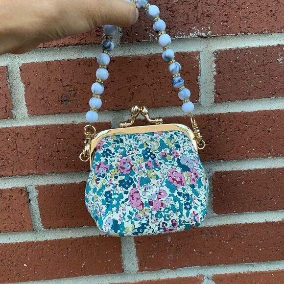 Handmade Large Genuine Printed Floral Leather Wooden Frame Bag with Small Purse - Picture 10 of 16